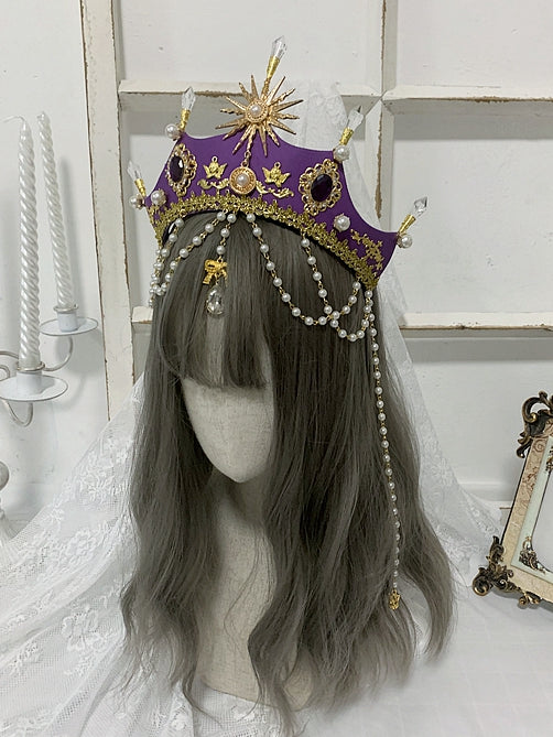 Bead Chains Elegant Purple Rhinestones Lolita Gorgeous Crown