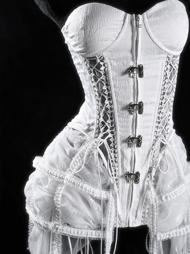 Birdcage Skirt and Bustier Corset Set White Goth Style