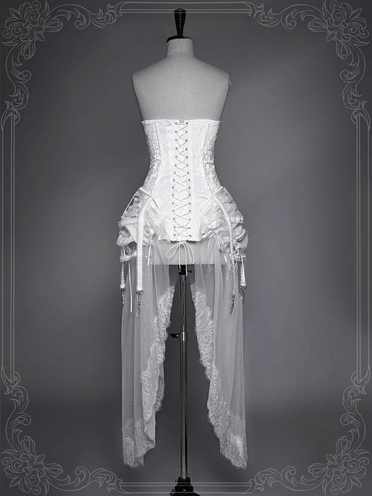 Birdcage Skirt and Bustier Corset Set White Goth Style