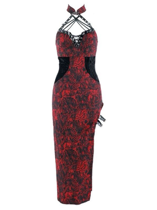 Cheongsam Style Jacquard Qipao Romantic Goth Thigh-high Slit Dress