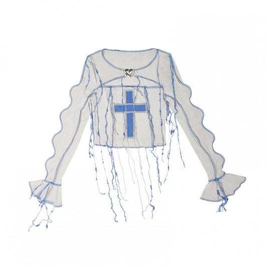 Y2K Cross Applique Tassels Bodice Knitted Top