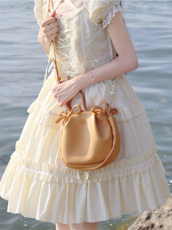 White/Apricot Beads Strap Ruffle Daily Crossbody