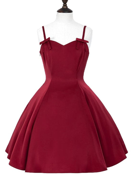 Red Elegant Slim Fit Waist Spaghetti Straps Dress