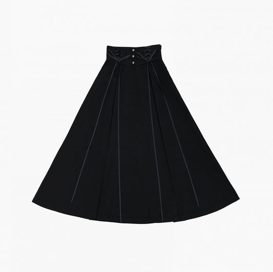 Lace-up Detail High Waist Black Flounce Hem Skirt