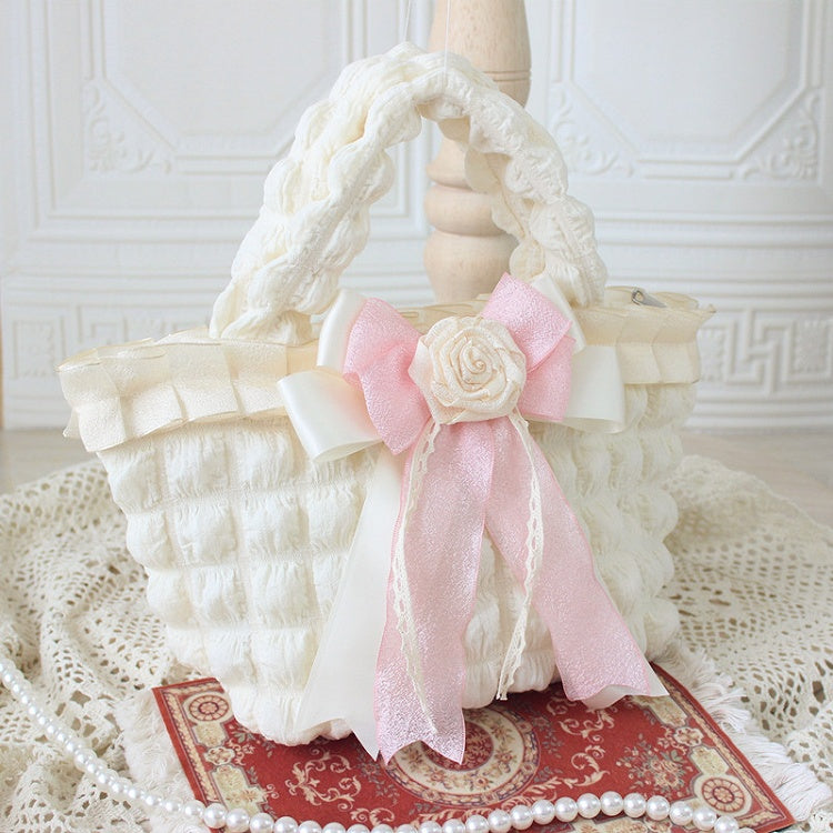 Milk White Rose Bowknot Decoration Hand Bag