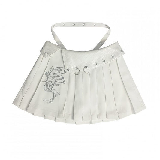 Butterfly Embroidery White Pleated Skirt