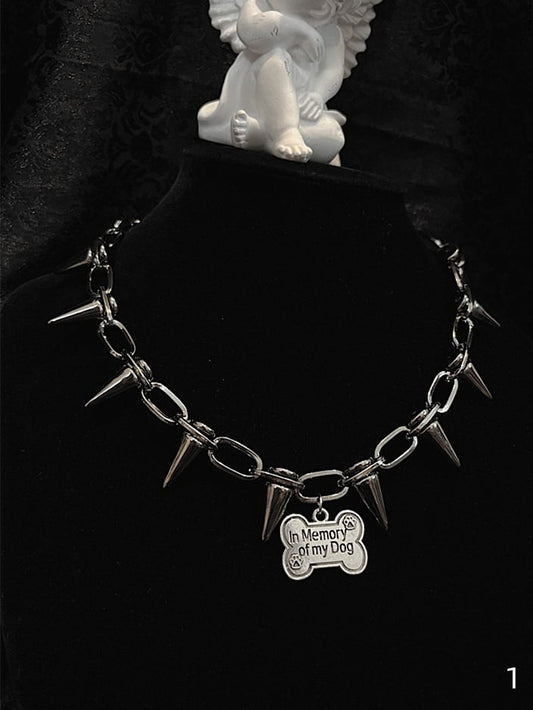 Punk Bone Pendant Metal Studs Chain Choker