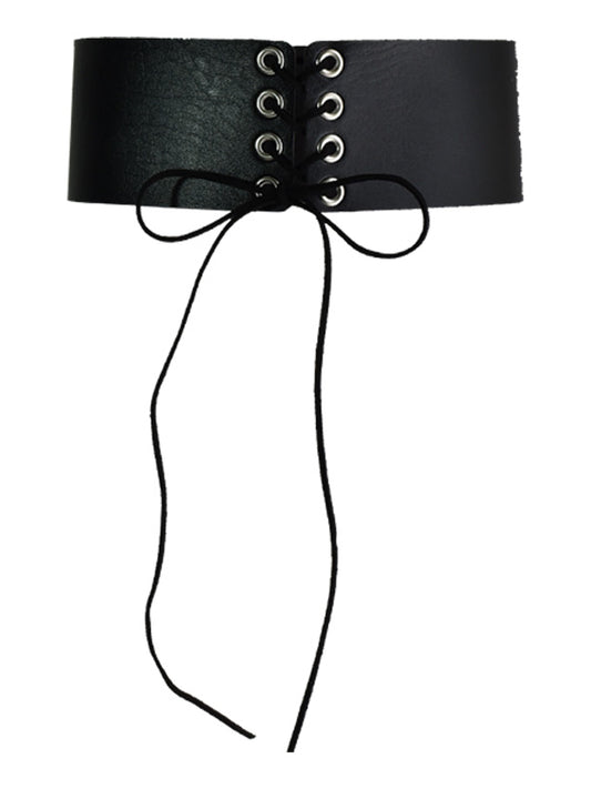 PU Black / White / Red Lace-up Garter