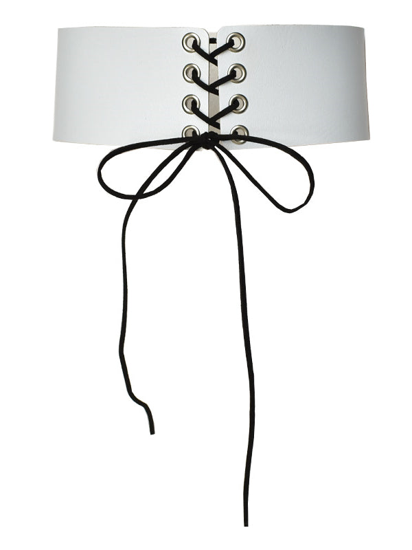 PU Black / White / Red Lace-up Garter