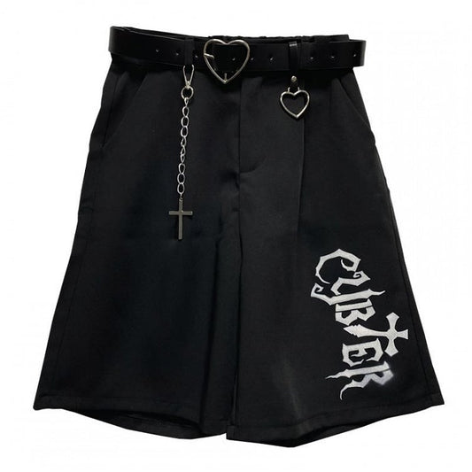 Letters Ink-jet Design Black High Waist Shorts