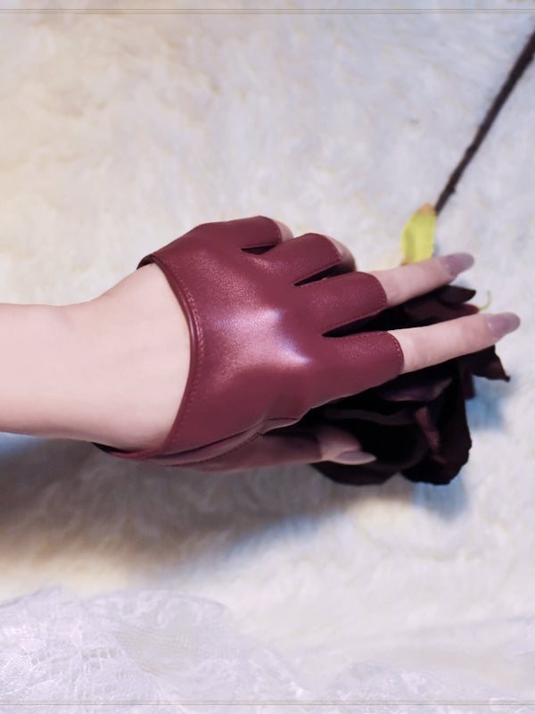 Cyberpunk PU Half-hand Gloves Black/White/Wine Red/Coffee