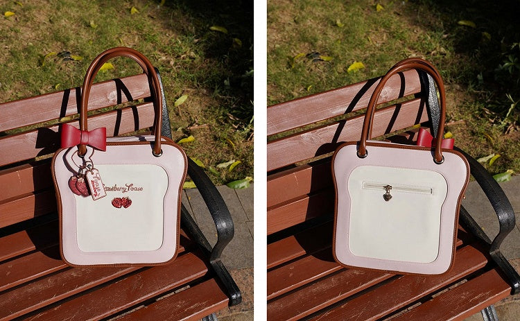 White Toast-shaped Tote Bag with Bowknots