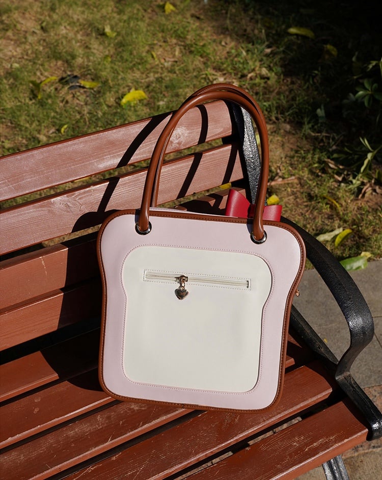 Pink Toast-shaped Tote Bag with Bowknots