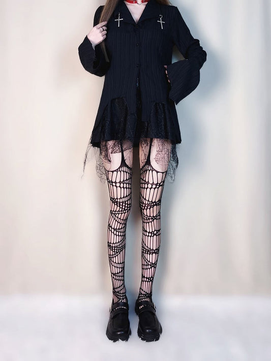 Punk Black Cut-out Design Fishnet Tights