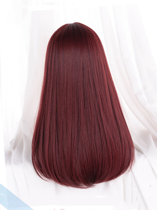 Clearance-Rose Red Long Straight Synthetic Wig