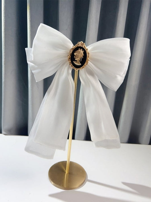 Baroque White/Black/Champagne Organza Bow Brooch