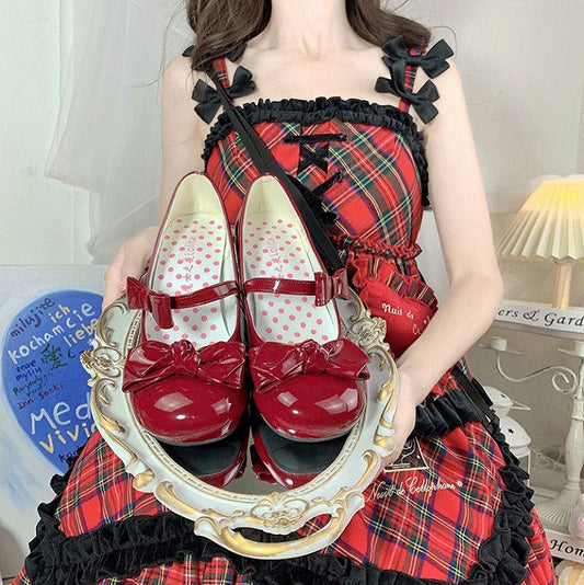 Clearance - Size 34 Bow at Top PU Red Mary Janes Shoes