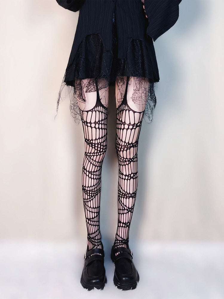 Punk Black Cut-out Design Fishnet Tights