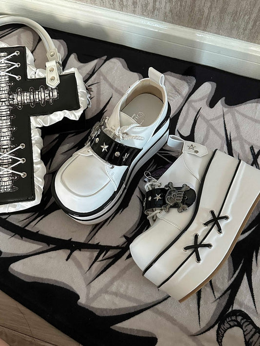 Black and White Star Hunter Pirates Skull Design Gothic Platforms