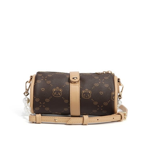 White/Brown Bear Print Big Bowknot Crossbody Bag