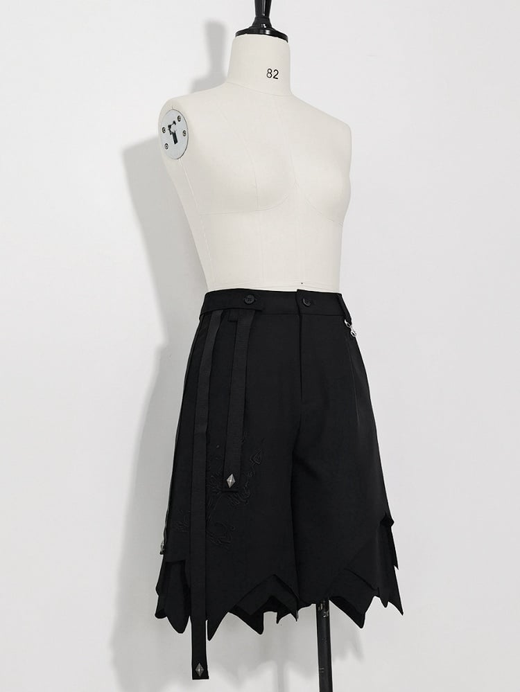 Glimpse Gossip Candlestick Embroidery Handkerchief Hem Ouji Shorts