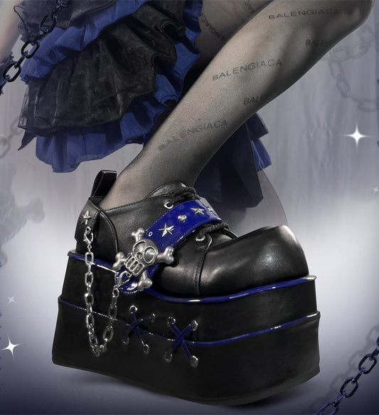 Black and Blue Star Hunter Pirates Skull Design Gothic Platforms