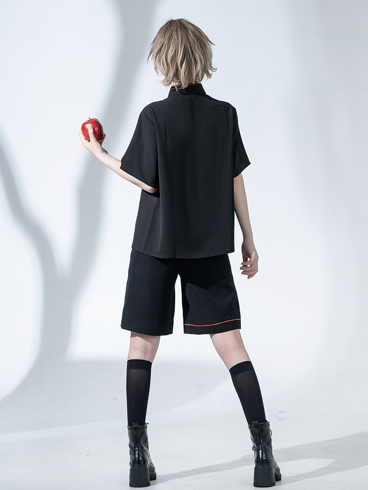 Black Summer Apple Embroidery Ouji Shirt