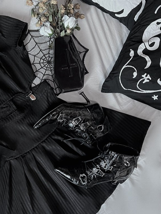 Coffin-shaped Buckle Straps Textured Black Gothic Lolita High Heels