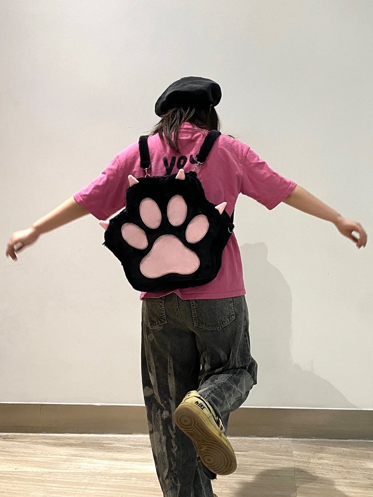 Black Plush Puppy Paw Bag