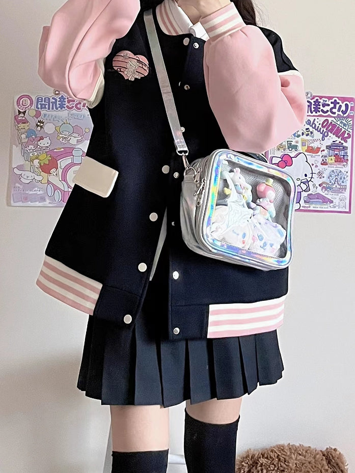 Metallic Black/White/Silver PU Square Crossbody Ita Bag