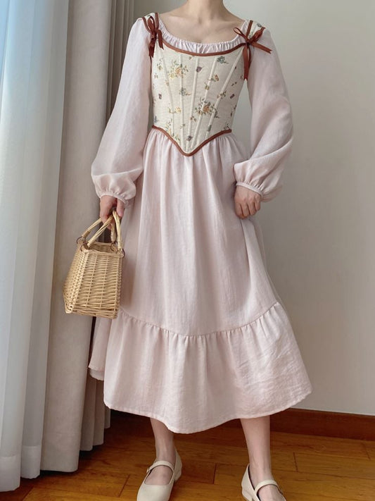 Beige Scoop Neckline Corset with Floral Pattern