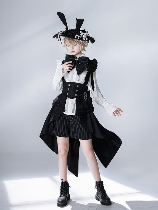 Bunny Theater Jacquard Black Train Corset with Bowknot Straps