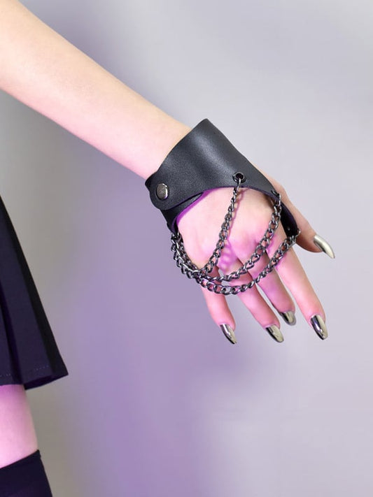 Black / White PU Chain Glove
