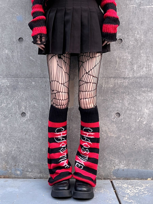 Punk Red/ Black Striped Pattern Leg Warmers