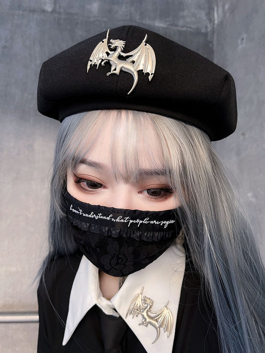 Metal Dragon Decorated Black Beret