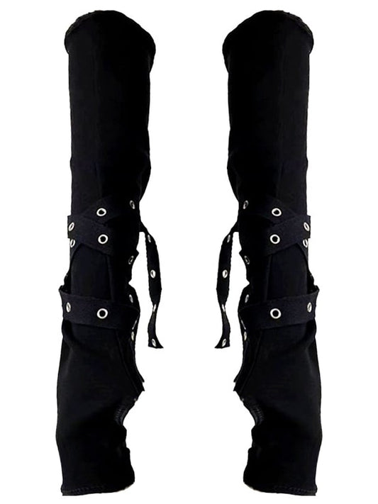 Straps Design Gothic Black Long Gloves