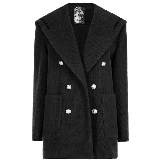 Clearance - Size M for Bust 116CM Black Sailor Collar Pea Coat
