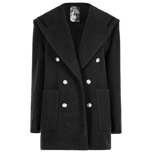 Clearance - Size M for Bust 116CM Black Sailor Collar Pea Coat