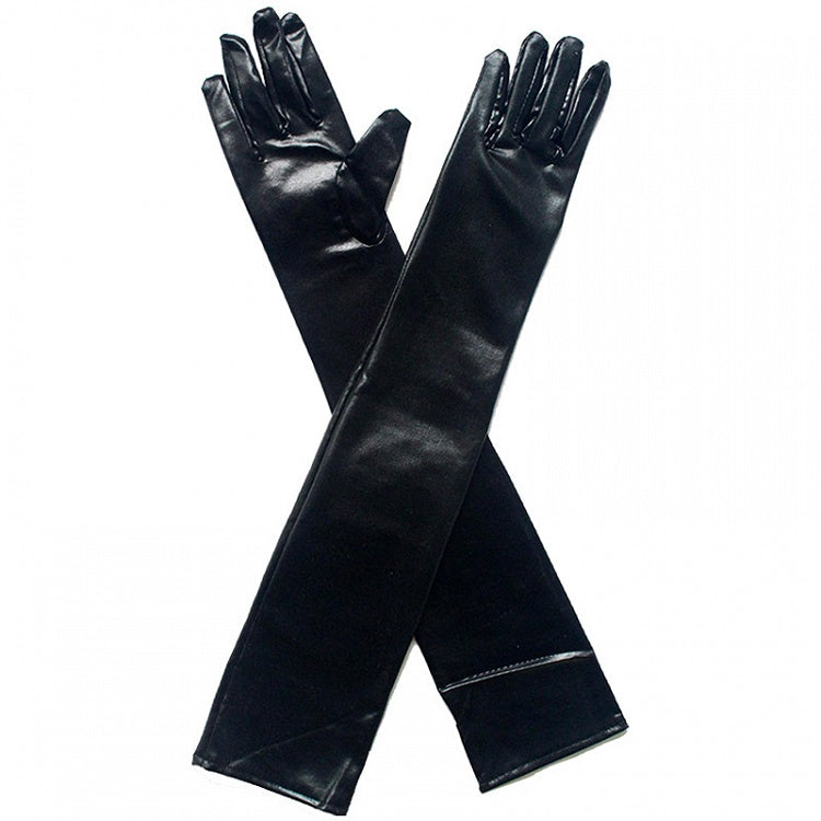 Gothic PU Black / White Long Gloves