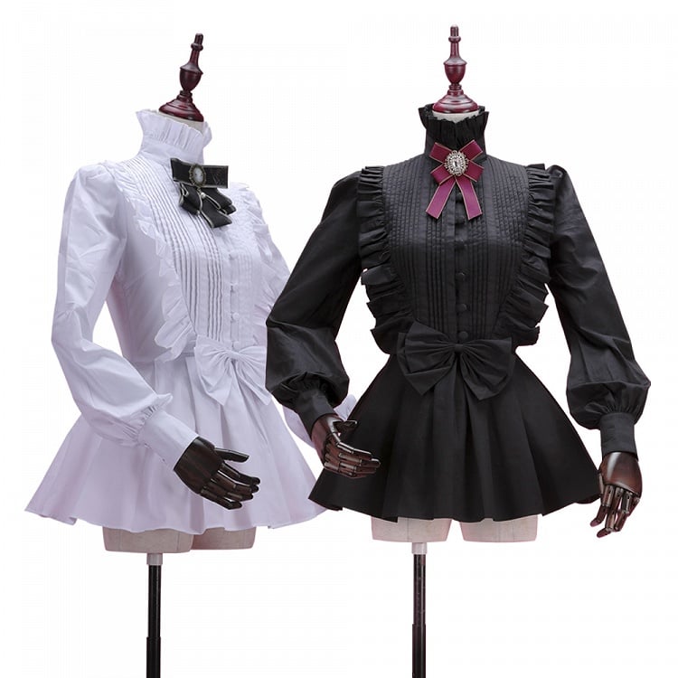 Stand Collar Long Sleeves Flounce Hem Vintage Blouse