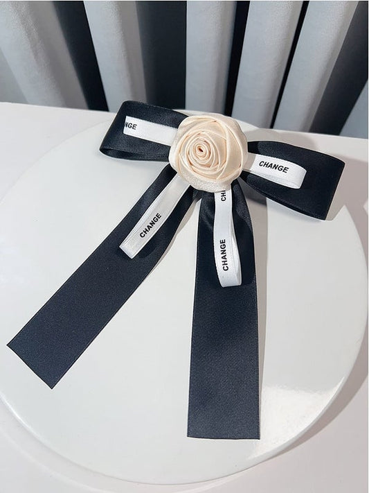 Black/White Letter Print Floral Design Bow Tie