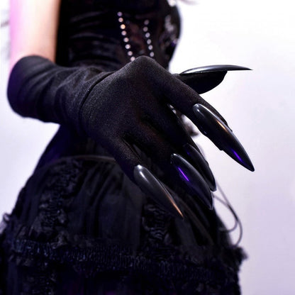 Gothic Punk Black Halloween Gloves with Nails