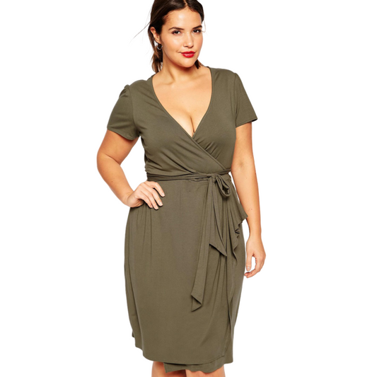 Plus Size Women's Slim Waist Tie Modal Dress