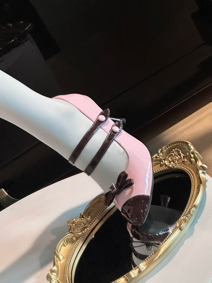 Strawberry Chocolate Pink and Brown Bow at Top Sweet Lolita High Heels