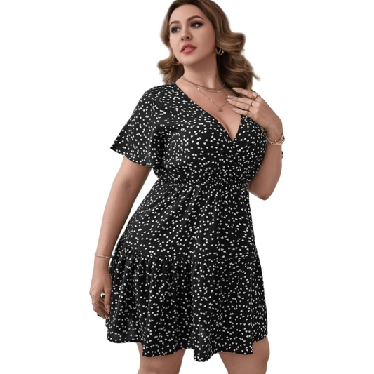 Sweet style short sleeve love print dress women's plus size