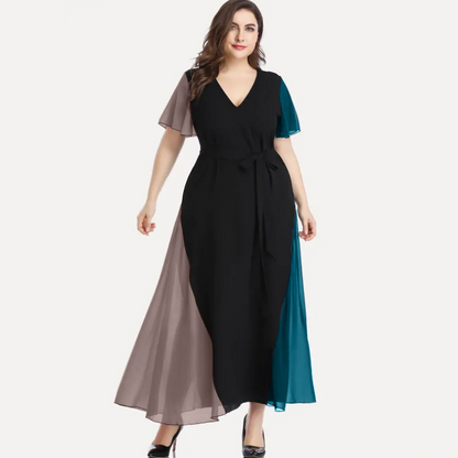 Summer contrasting stitching skinny V-neck dress women's plus size