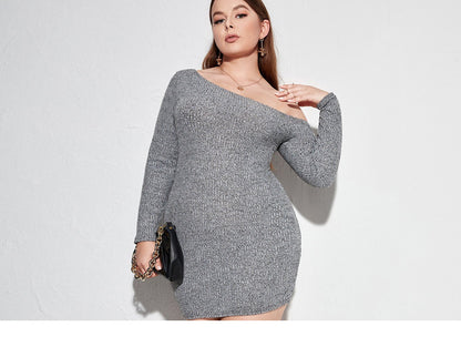 New Fashion Temperament Slim Hip Skirt Plus Size Sexy Straight Neck Slim Dress