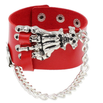 Black/White/Red Skeleton Design Punk Bracelet with Chain