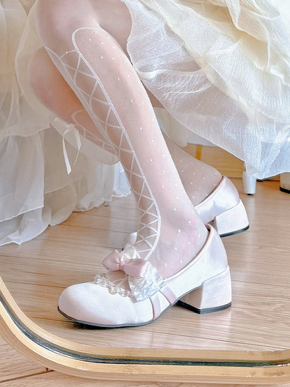 Bow Accents Light Pink Rhinestones Embellished Mary Janes