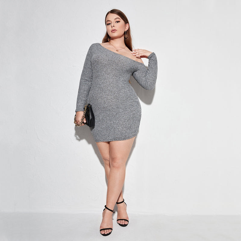 New Fashion Temperament Slim Hip Skirt Plus Size Sexy Straight Neck Slim Dress